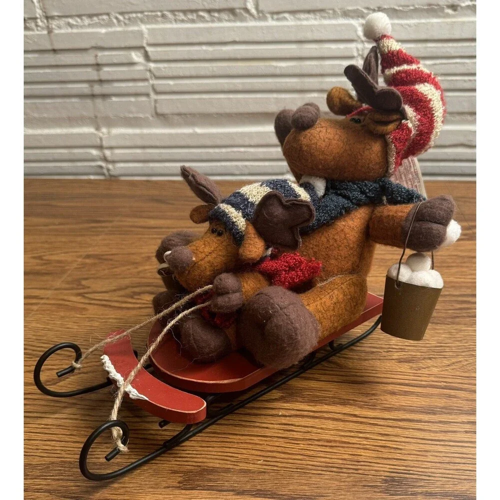Northern‎ Lights Adult & Child Moose Doll Figures On Sled Christmas Decorations